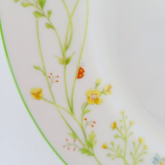 Noritake Reverie Green Trim 2 Salad Plates, Wildflower & Butterfly Spring Dishes - Picture 5 of 9